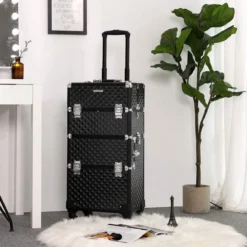 Merkloos Trolley, Make-up Koffer, Cosmetische Koffer, Voor Nageldesign, Make-up Organizer, Koffer Met Draagtas, Zwart JHZ04B