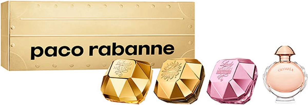 Paco Rabanne Miniaturen Travelset: Lady Million Fabulous + Lady Million Empire + Lady Million + Olympea 5+5+5+6 Ml 1 Paco Rabanne Miniaturen Travelset: Lady Million Fabulous + Lady Million Empire + Lady Million + Olympea 5+5+5+6 Ml