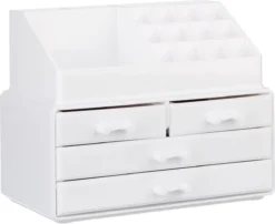 Relaxdays Make-up Organizer - Tweedelig - Cosmetica Opbergdoos - Wit -Cosmetica Winkel 1200x981
