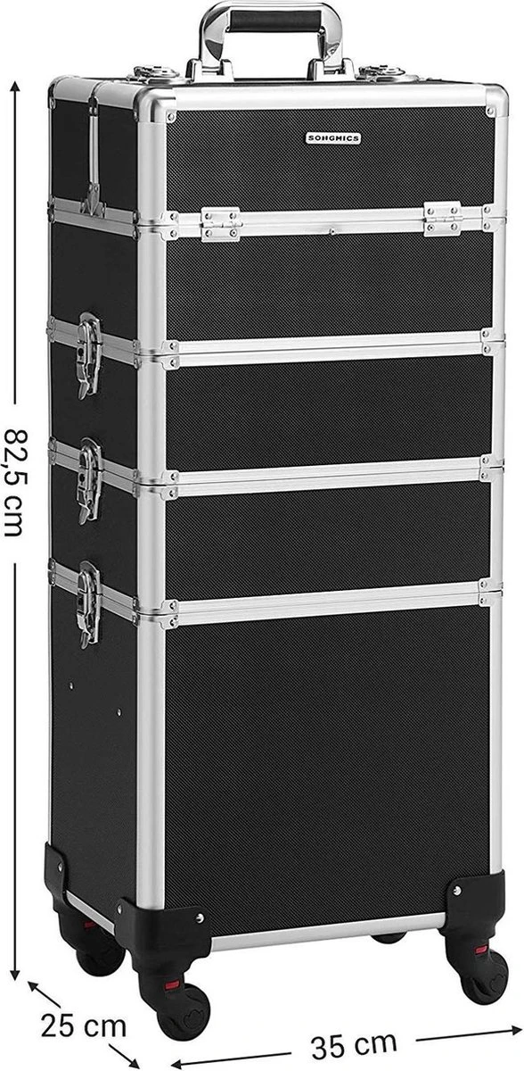 XXL PRO Visagie Beauty Case Koffer Trolley - Nagelkoffer Op Wielen Voor Makeup Of Cosmetica - Grote Uitklapbare Opbergsysteem Nagel Styliste Kapster - Zwart 9 XXL PRO Visagie Beauty Case Koffer Trolley - Nagelkoffer Op Wielen Voor Makeup Of Cosmetica - Grote Uitklapbare Opbergsysteem Nagel Styliste Kapster - Zwart - Afbeelding 9