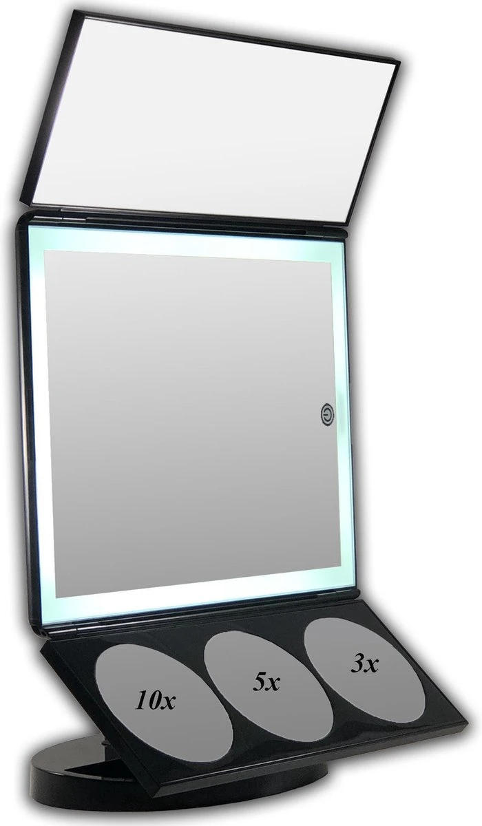 GROTE, Drieluik LED Make-up Spiegel Touch Knop En Dimmer 1, 3, 5 En 10 Maal Vergroting Inclusief Usb Kabel, Spiegels 2 GROTE, Drieluik LED Make-up Spiegel Touch Knop En Dimmer 1, 3, 5 En 10 Maal Vergroting Inclusief Usb Kabel, Spiegels - Afbeelding 2
