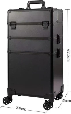 Beautycase / Beautykoffer / Trolley Voor Opbergen Van Uw Persoonlijke Verzorgingsproducten In 3 In 1 Van Aluminium - Bekleed Zwart Fluweel - 8wielen - Kapper - Tattoo - Nagel - Visagie - Make-up - Cosmetica - Schmink - Beauty Case / Beauty Koffer -Cosmetica Winkel 755x1200 1