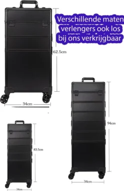 Beautycase / Beautykoffer / Trolley Voor Opbergen Van Uw Persoonlijke Verzorgingsproducten In 3 In 1 Van Aluminium - Bekleed Zwart Fluweel - 8wielen - Kapper - Tattoo - Nagel - Visagie - Make-up - Cosmetica - Schmink - Beauty Case / Beauty Koffer -Cosmetica Winkel 777x1200