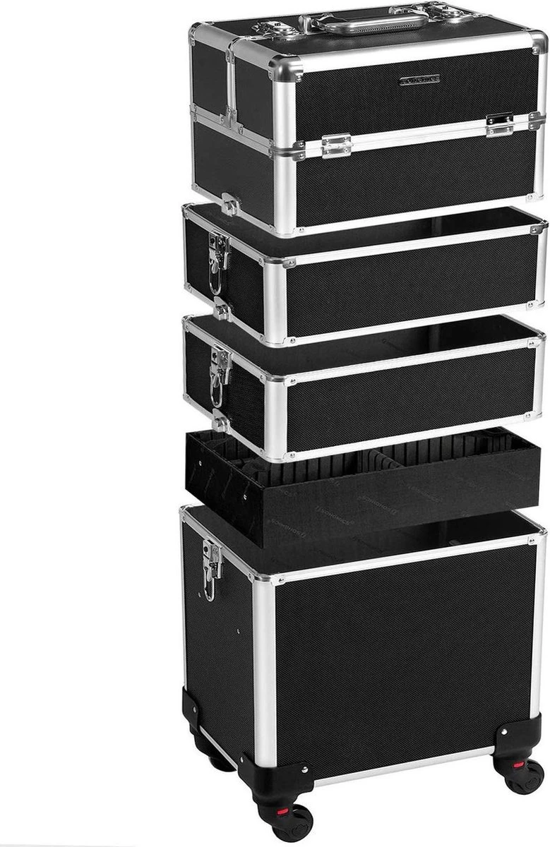 XXL PRO Visagie Beauty Case Koffer Trolley - Nagelkoffer Op Wielen Voor Makeup Of Cosmetica - Grote Uitklapbare Opbergsysteem Nagel Styliste Kapster - Zwart 2 XXL PRO Visagie Beauty Case Koffer Trolley - Nagelkoffer Op Wielen Voor Makeup Of Cosmetica - Grote Uitklapbare Opbergsysteem Nagel Styliste Kapster - Zwart - Afbeelding 2