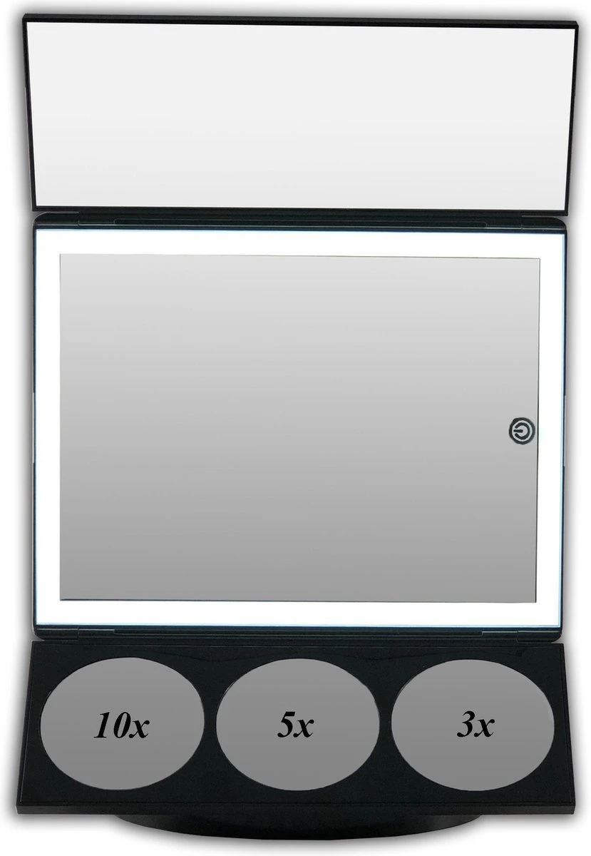 GROTE, Drieluik LED Make-up Spiegel Touch Knop En Dimmer 1, 3, 5 En 10 Maal Vergroting Inclusief Usb Kabel, Spiegels 3 GROTE, Drieluik LED Make-up Spiegel Touch Knop En Dimmer 1, 3, 5 En 10 Maal Vergroting Inclusief Usb Kabel, Spiegels - Afbeelding 3