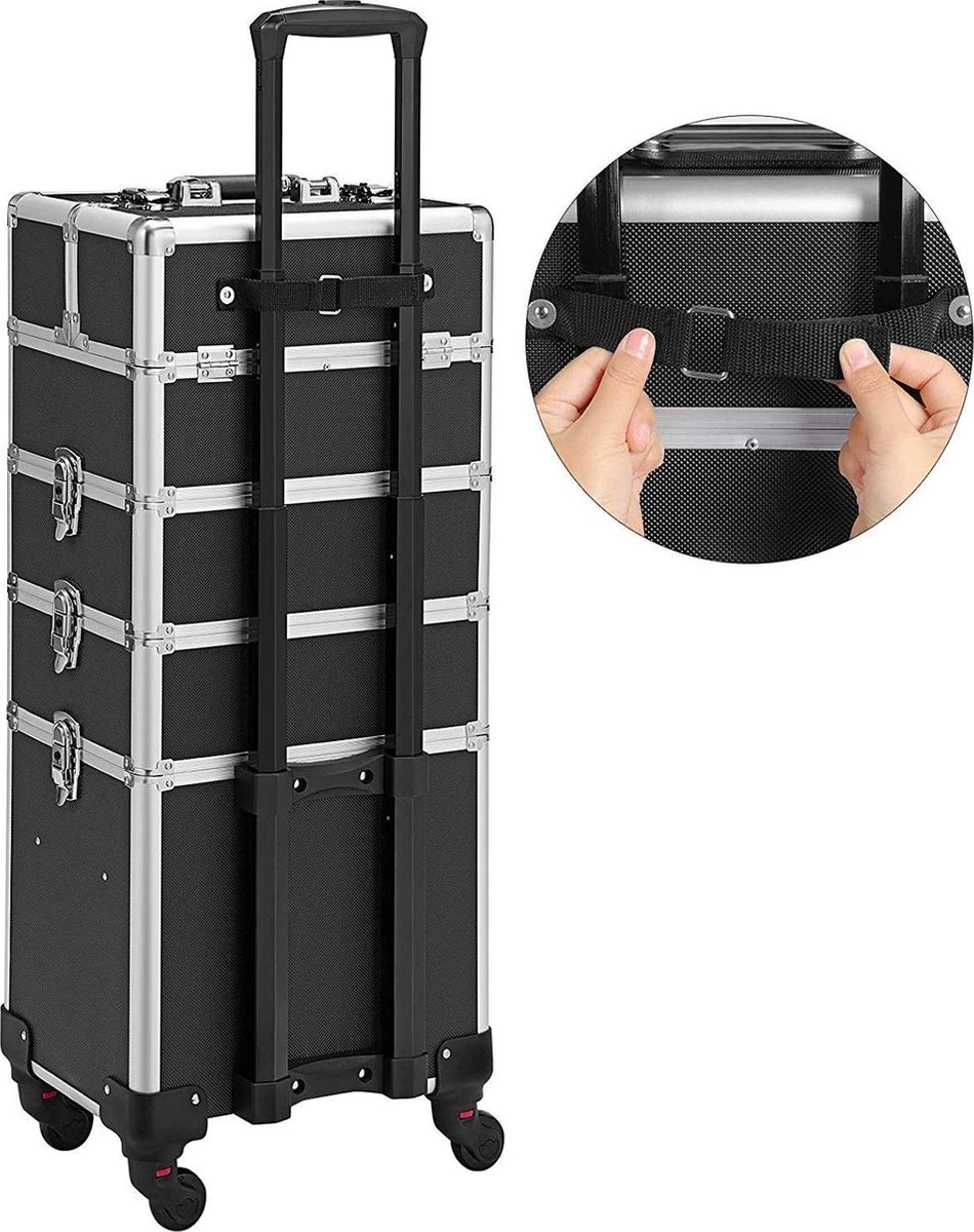 XXL PRO Visagie Beauty Case Koffer Trolley - Nagelkoffer Op Wielen Voor Makeup Of Cosmetica - Grote Uitklapbare Opbergsysteem Nagel Styliste Kapster - Zwart 6 XXL PRO Visagie Beauty Case Koffer Trolley - Nagelkoffer Op Wielen Voor Makeup Of Cosmetica - Grote Uitklapbare Opbergsysteem Nagel Styliste Kapster - Zwart - Afbeelding 6