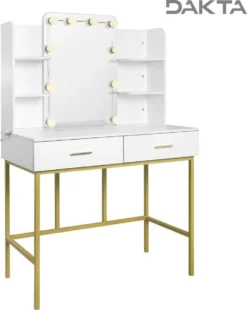 Dakta ® Luxe Make-Up Tafel Met Spiegel Met Verlichting | 2 Lades | Wit En Goud | Kaptafel 9 Dakta ® Luxe Make-Up Tafel Met Spiegel Met Verlichting | 2 Lades | Wit En Goud | Kaptafel -Cosmetica Winkel 956x1200 1